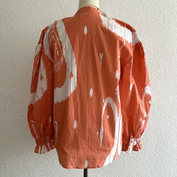 Sheridan French Embellished Ripley Blouse in Coral Ikaat Abstract Print - Picture 6 of 6